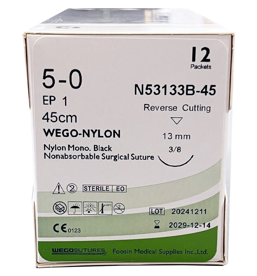 Шовный материал WEGO Nylon 5-0 игла 3-8 обр-режущая 13 мм_коробка 