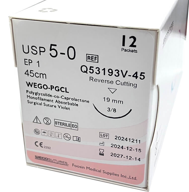 Шовный материал WEGO PGCL 5-0 45 см игла 3-8 19 мм